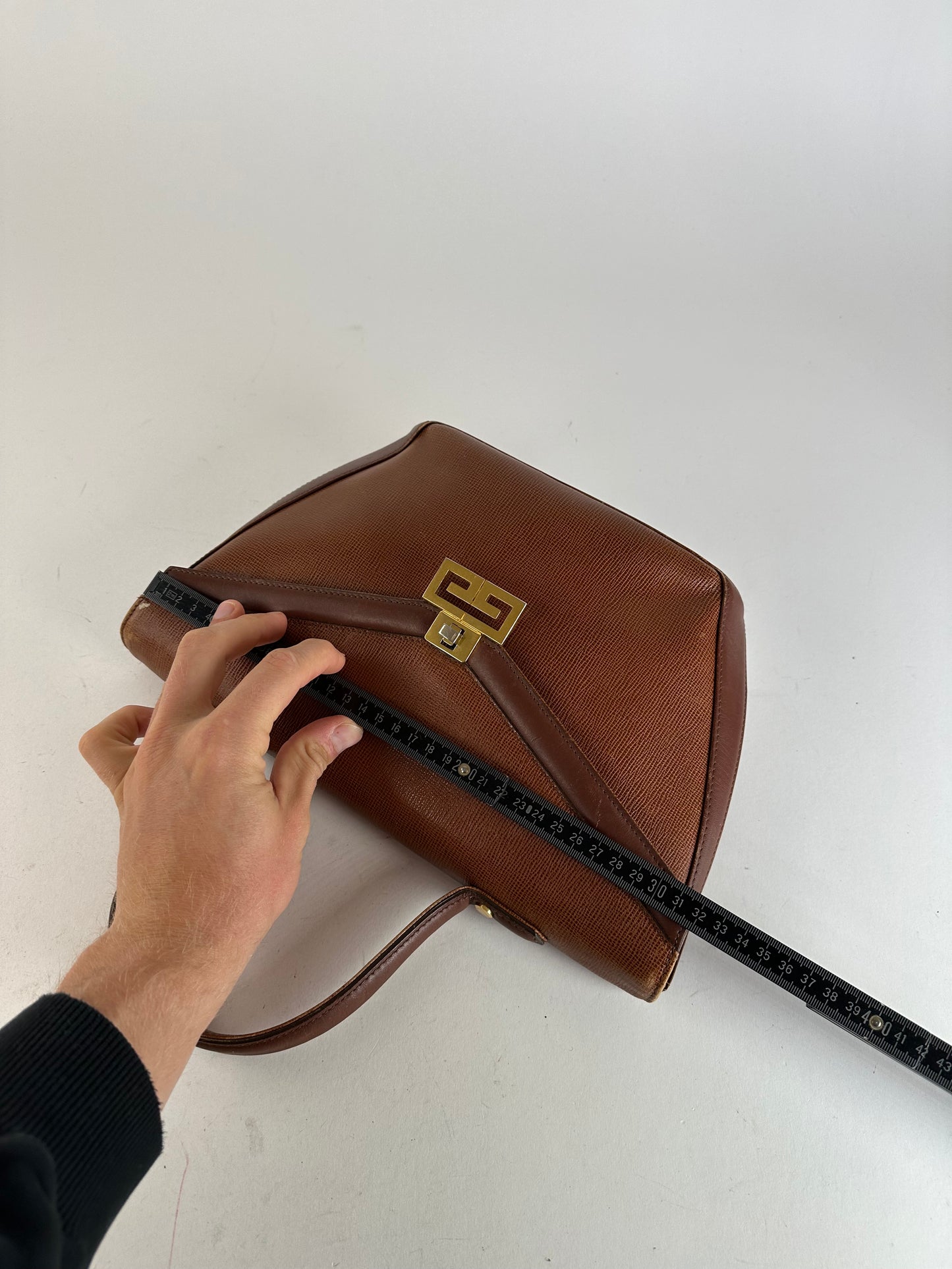 Vintage Givenchy GV3 Logo Grained Leather Top Handle Bag Tan