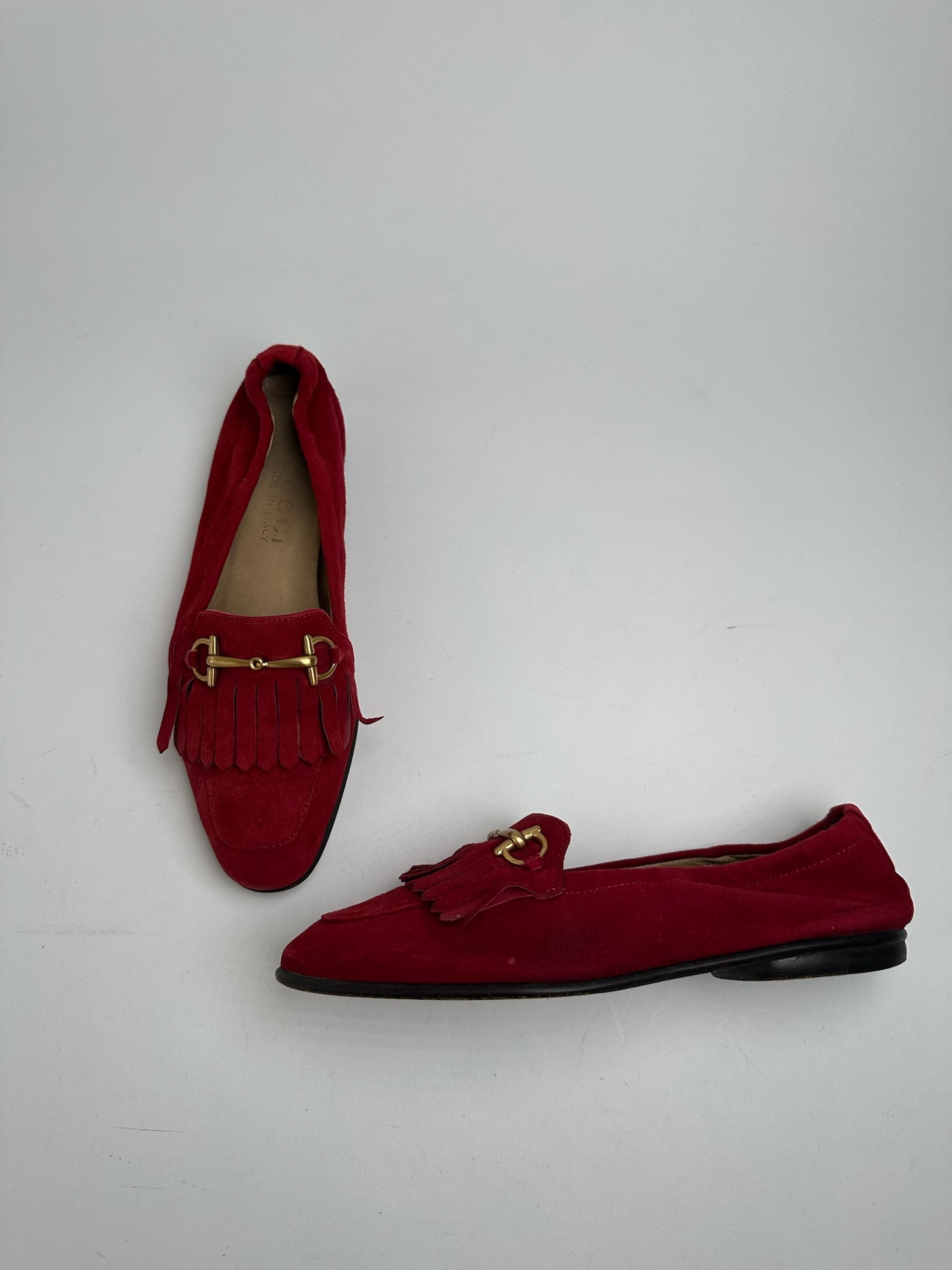 Vintage Gucci Horsebit suede loafer Red