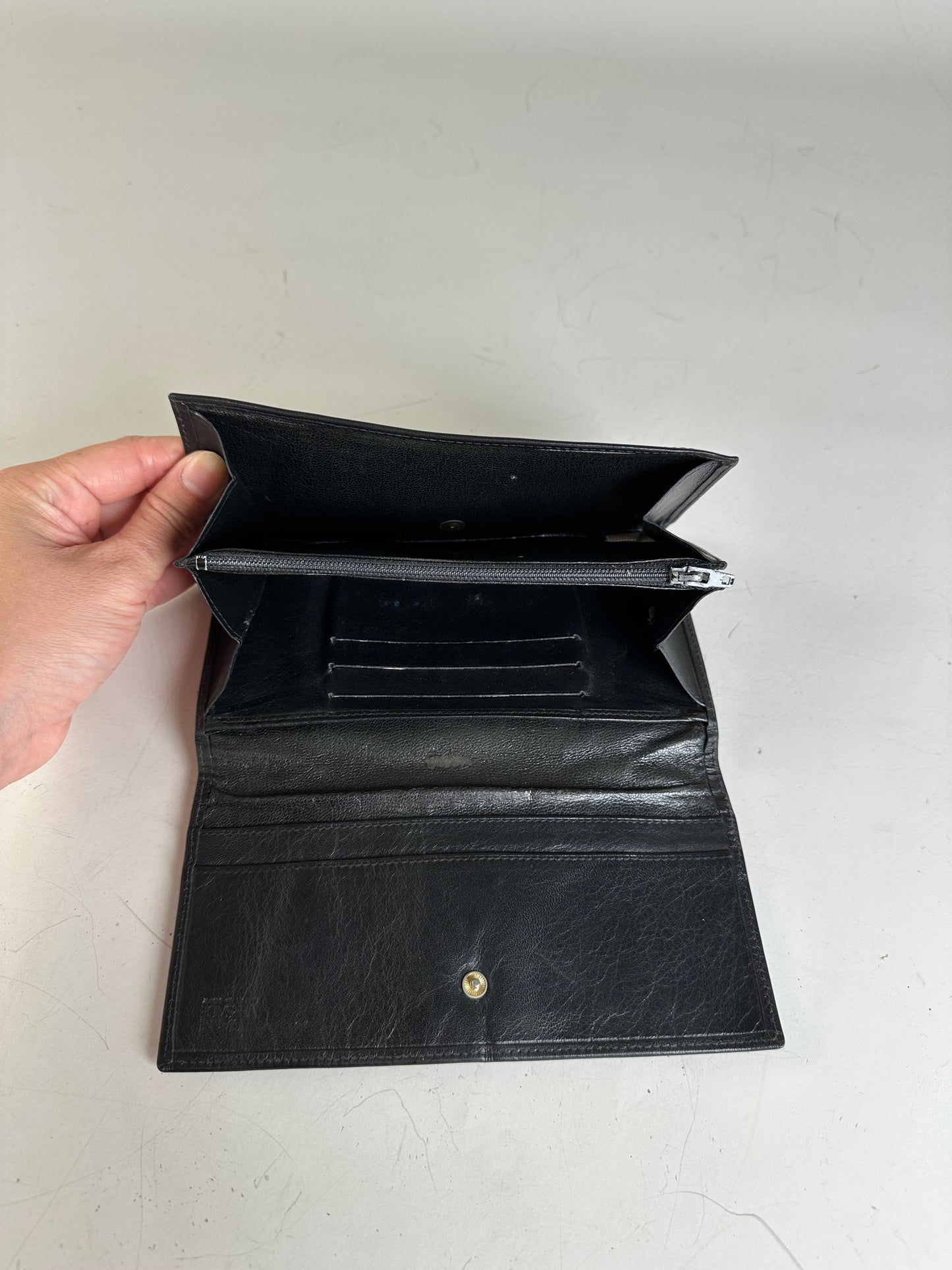 Vintage Versace Medusa Leather Clutch Wallet Black Gold