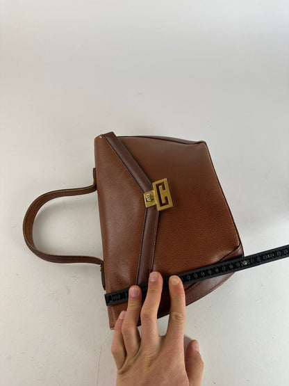 Vintage Givenchy GV3 Logo Grained Leather Top Handle Bag Tan