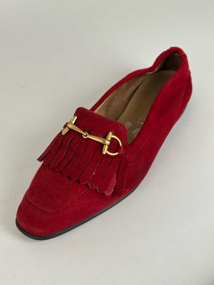 Vintage Gucci Horsebit suede loafer Red