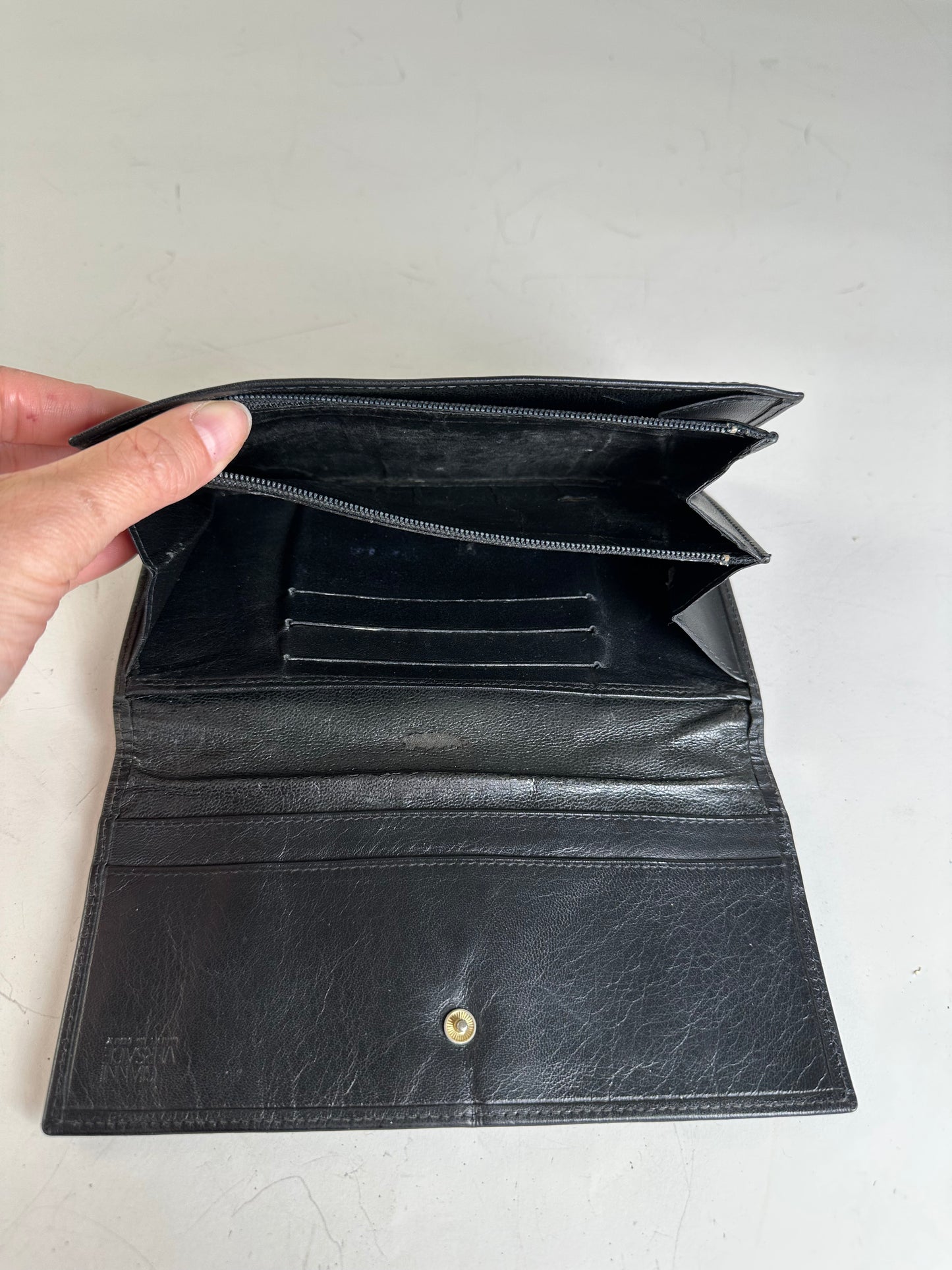 Vintage Versace Medusa Leather Clutch Wallet Black Gold