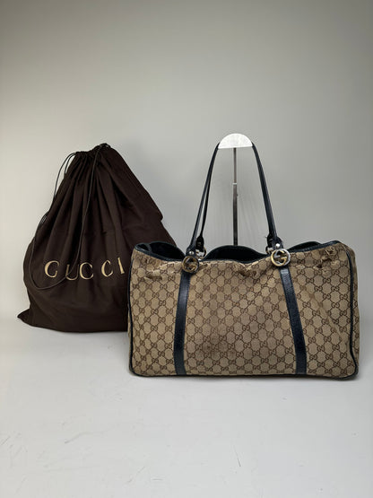 Vintage Gucci GG Supreme Tote Bag Beige Brown Gold