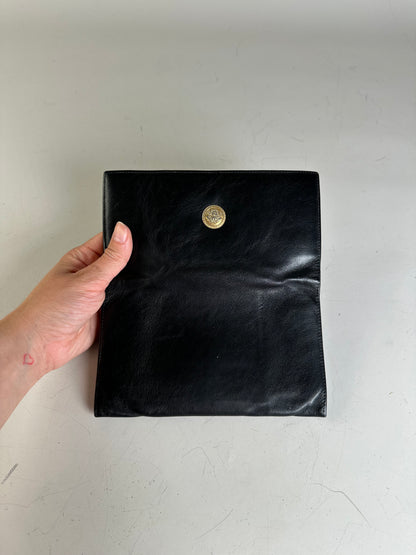 Vintage Versace Medusa Leather Clutch Wallet Black Gold
