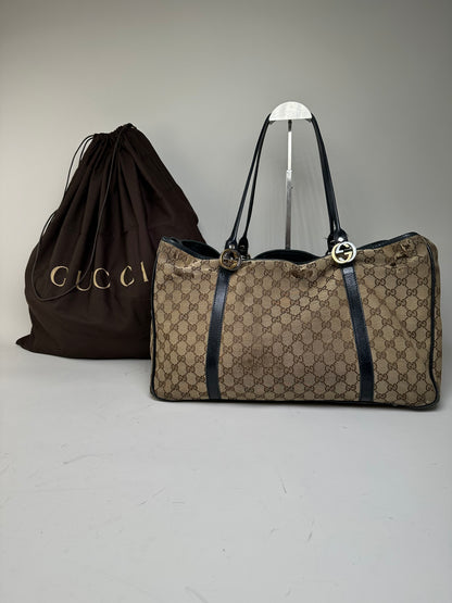 Vintage Gucci GG Supreme Tote Bag Beige Brown Gold