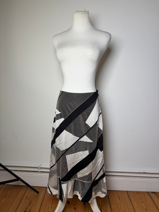 Vintage Versace Geometric Pattern Maxi Skirt Black Grey White L