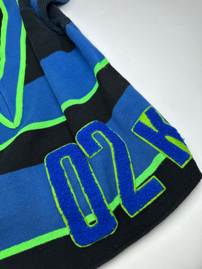 Vintage Kansai International 02K Varsity Knit Top Black Blue Neon Green M