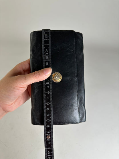Vintage Versace Medusa Leather Clutch Wallet Black Gold