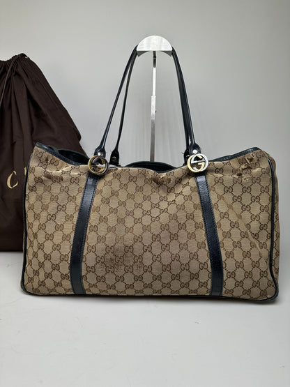 Vintage Gucci GG Supreme Tote Bag Beige Brown Gold