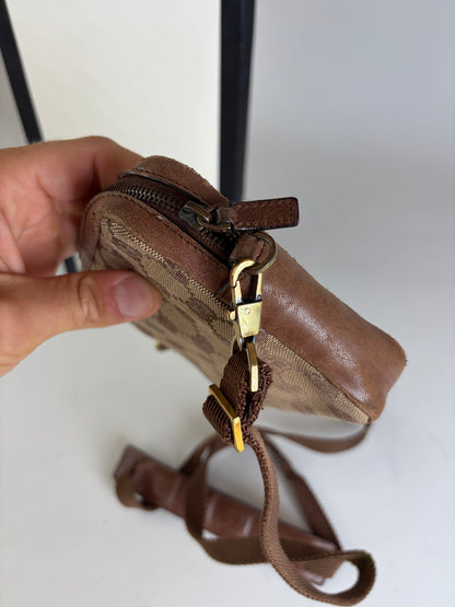 Vintage Gucci GG Supreme Crossbody Bag Beige Brown Gold