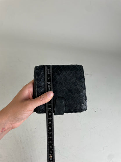 Vintage Bottega Veneta Intrecciato Woven Leather Wallet Black