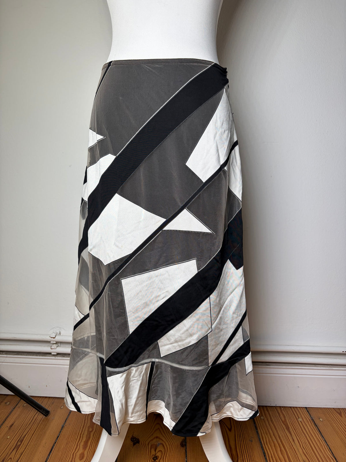 Vintage Versace Geometric Pattern Maxi Skirt Black Grey White L