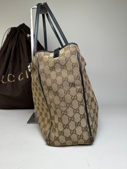 Vintage Gucci GG Supreme Tote Bag Beige Brown Gold