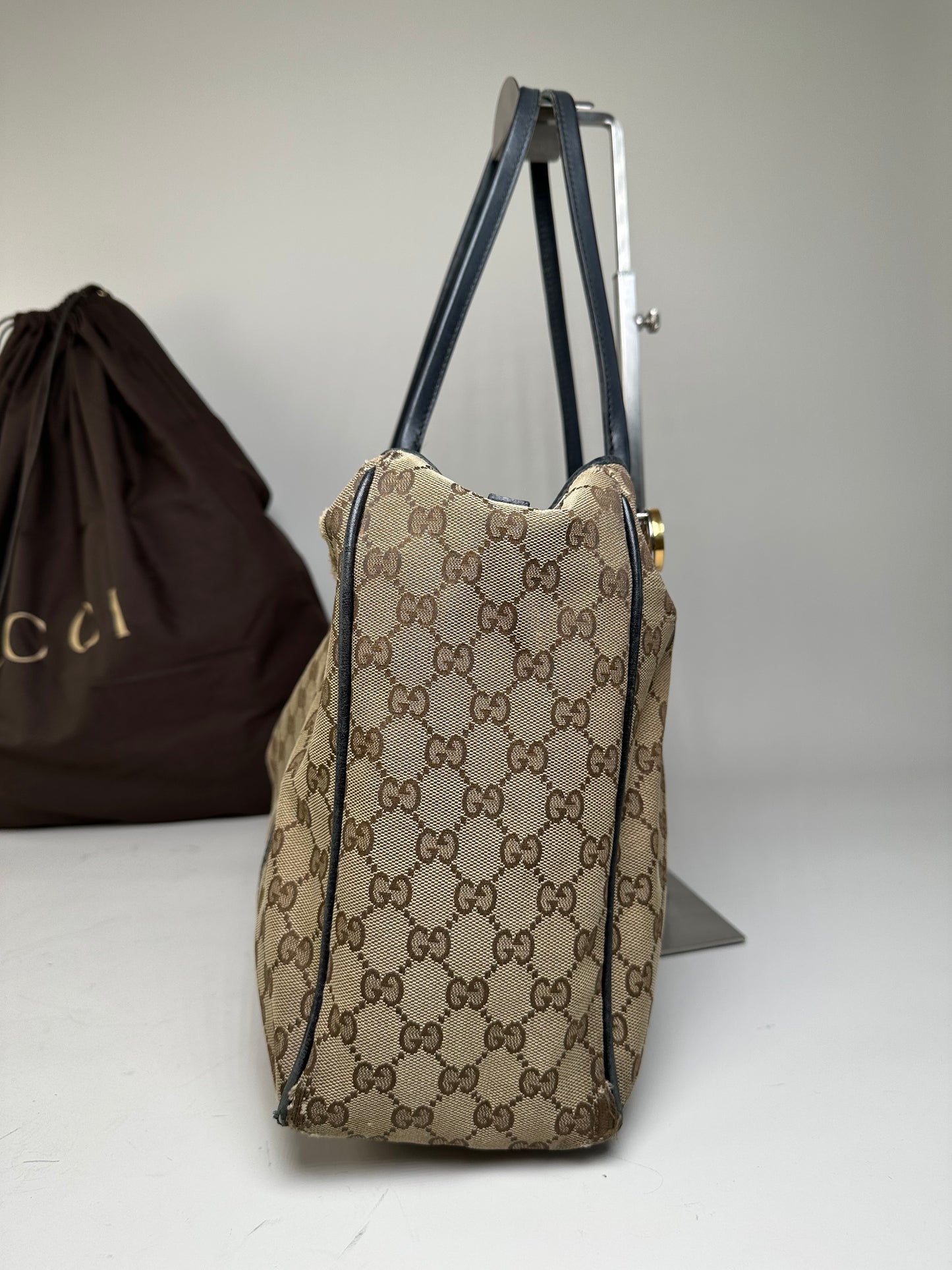 Vintage Gucci GG Supreme Tote Bag Beige Brown Gold