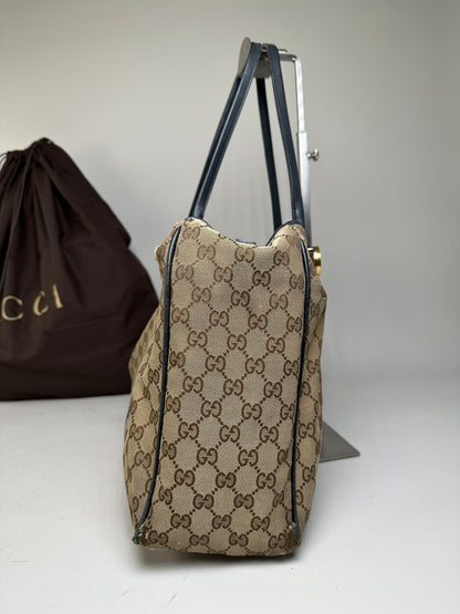 Vintage Gucci GG Supreme Tote Bag Beige Brown Gold
