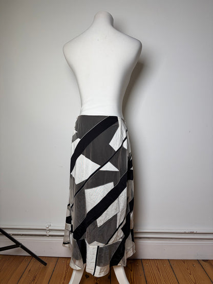 Vintage Versace Geometric Pattern Maxi Skirt Black Grey White L
