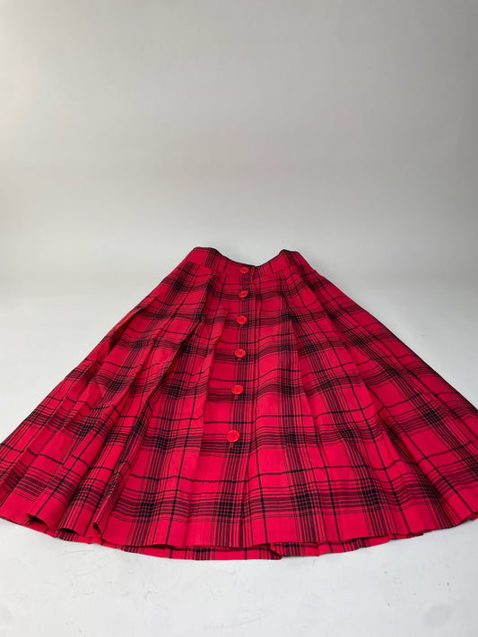 Vintage Saint Laurent Pleated Skirt Red Black