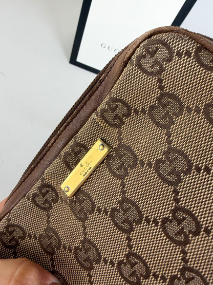 Vintage Gucci GG Supreme Crossbody Bag Beige Brown Gold