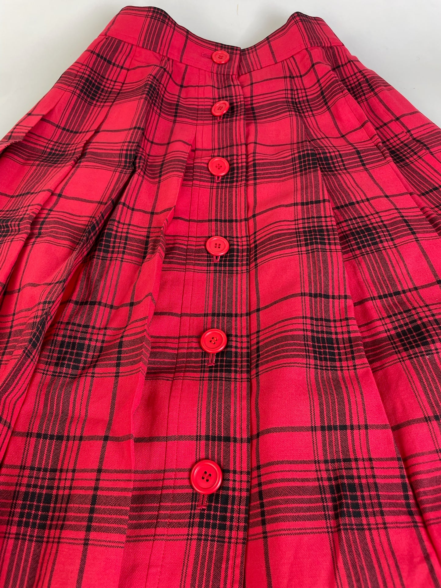 Vintage Saint Laurent Plaid Cotton Skirt Red Black M