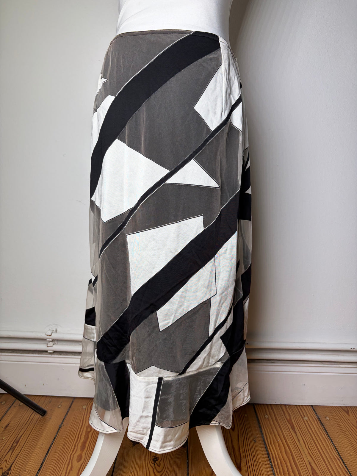 Vintage Versace Geometric Pattern Maxi Skirt Black Grey White L