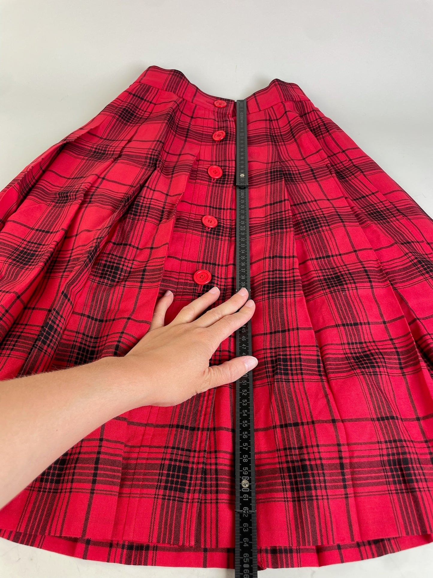 Vintage Saint Laurent Plaid Cotton Skirt Red Black M