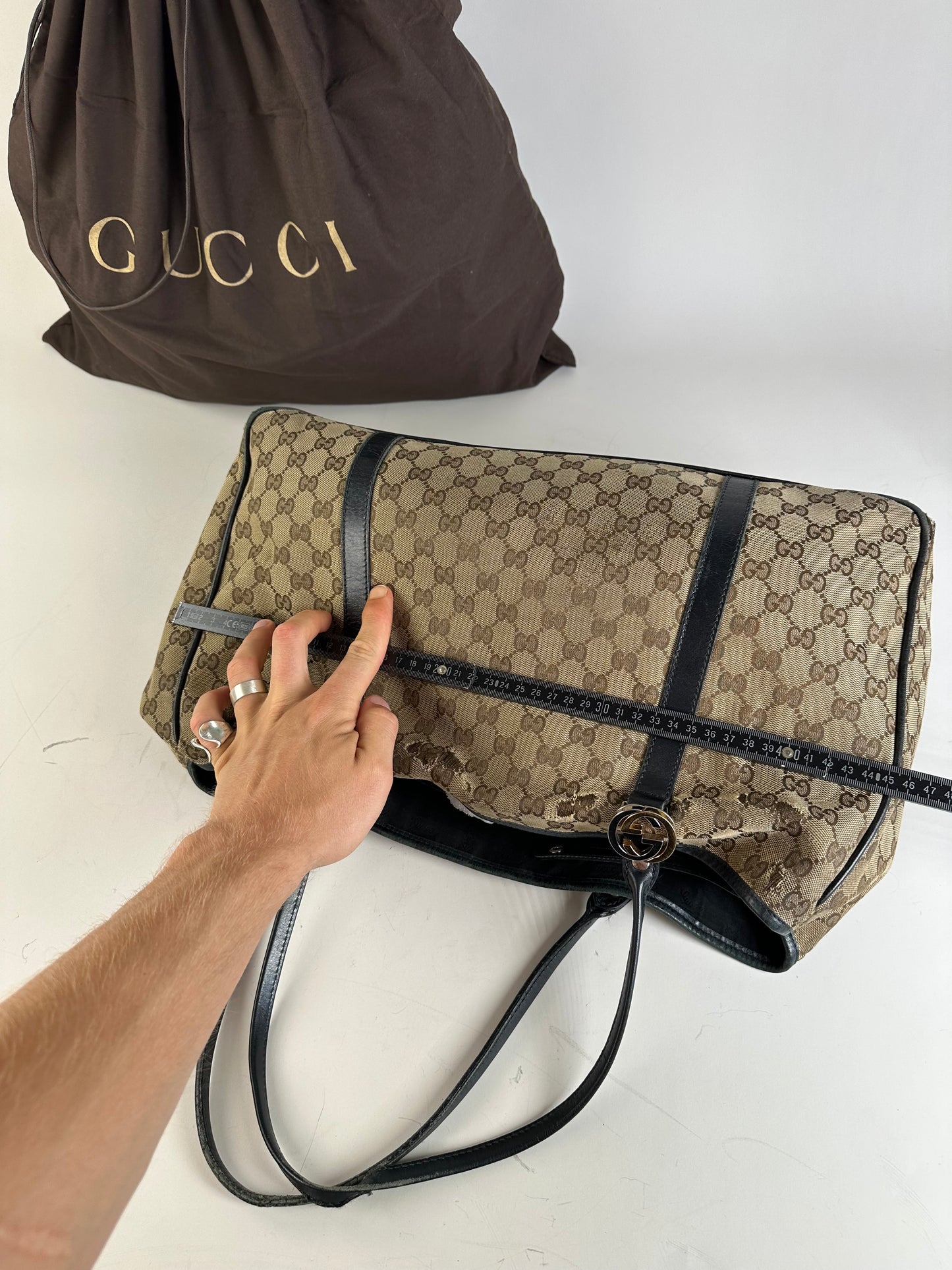 Vintage Gucci GG Supreme Tote Bag Beige Brown Gold