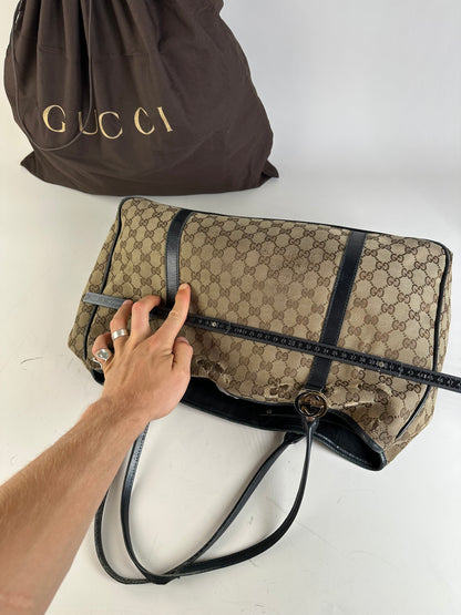 Vintage Gucci GG Supreme Tote Bag Beige Brown Gold