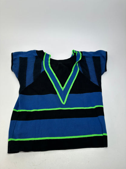 Vintage Kansai International 02K Varsity Knit Top Black Blue Neon Green M