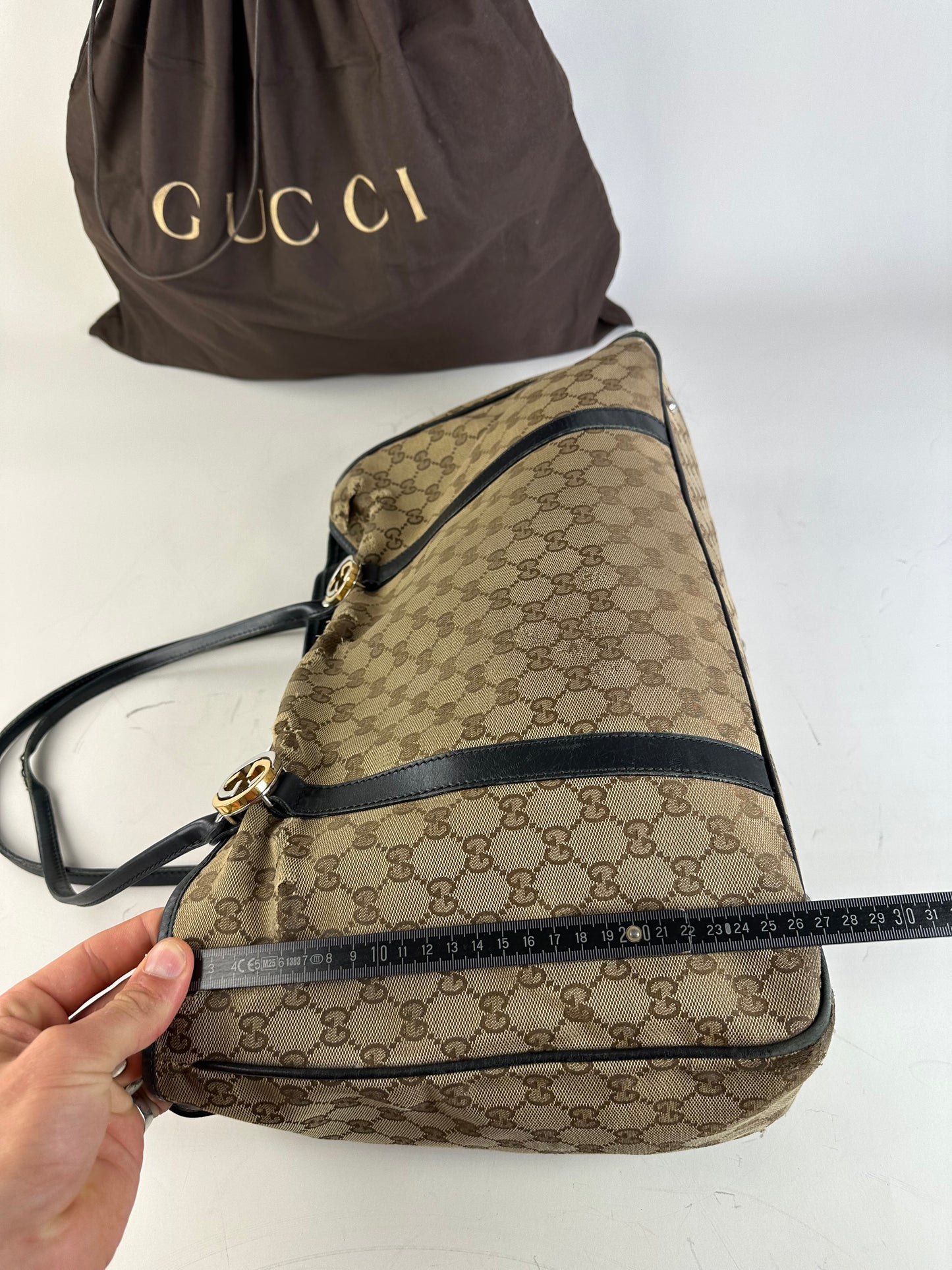 Vintage Gucci GG Supreme Tote Bag Beige Brown Gold