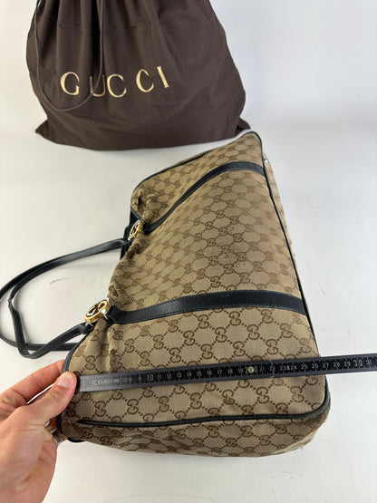 Vintage Gucci GG Supreme Tote Bag Beige Brown Gold