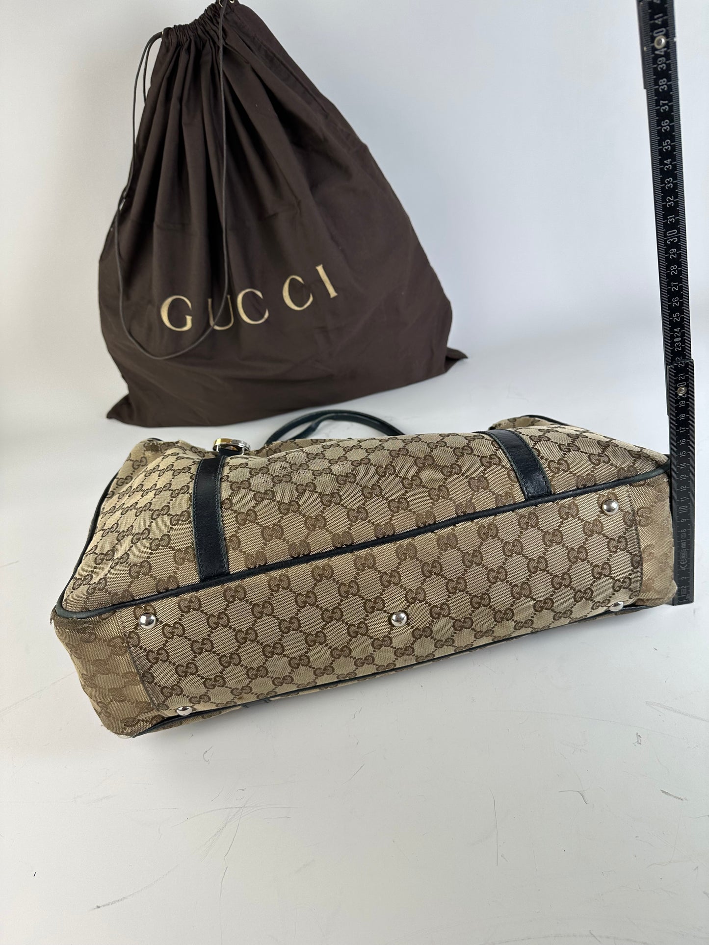 Vintage Gucci GG Supreme Tote Bag Beige Brown Gold
