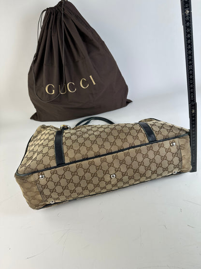 Vintage Gucci GG Supreme Tote Bag Beige Brown Gold