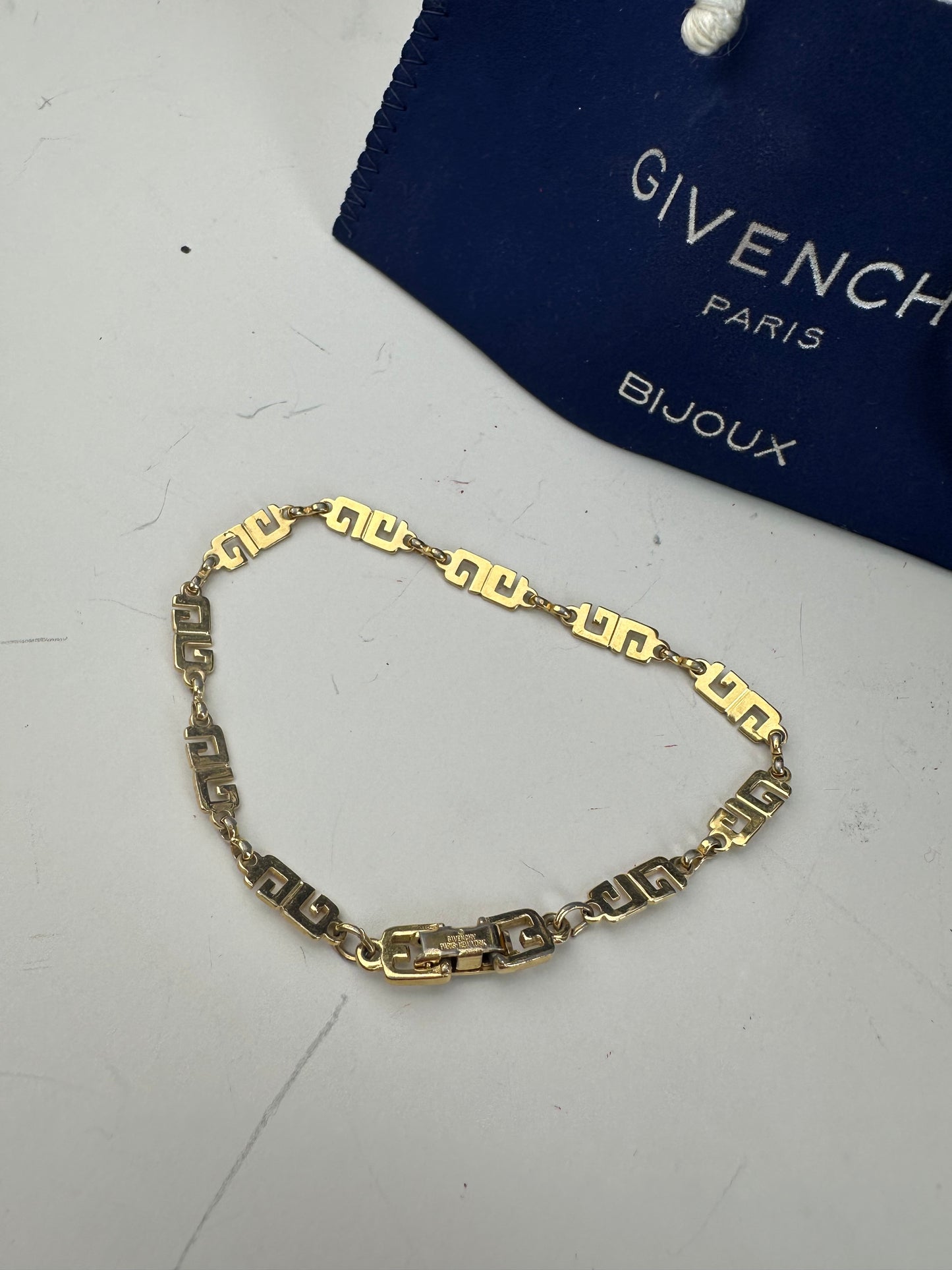 Vintage Givenchy Greek Key Bracelet Gold Metal