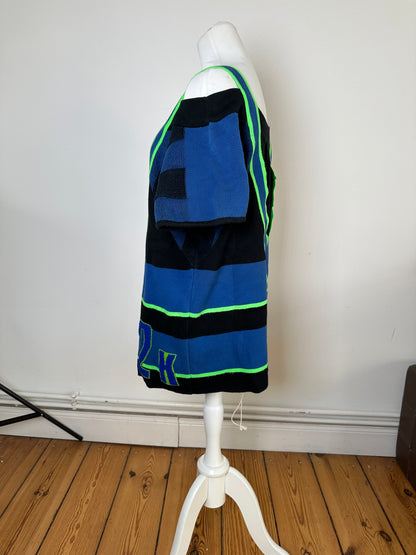 Vintage Kansai International 02K Varsity Knit Top Black Blue Neon Green M