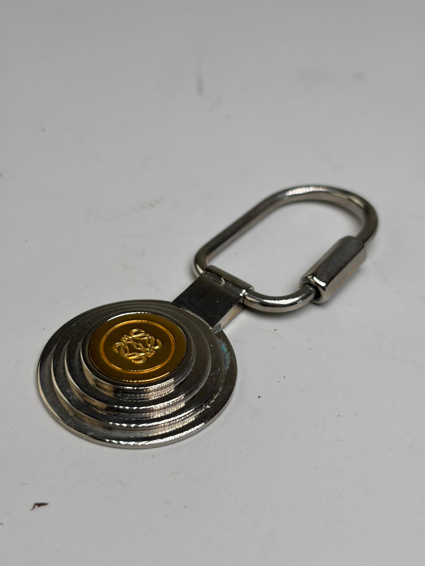 Vintage Loewe Metal Keychain Silver Gold
