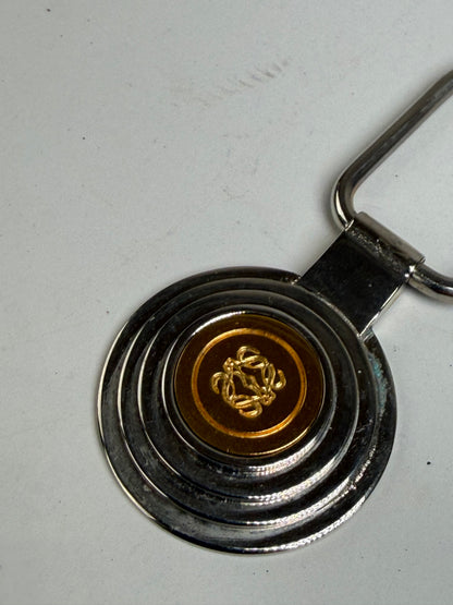 Vintage Loewe Metal Keychain Silver Gold
