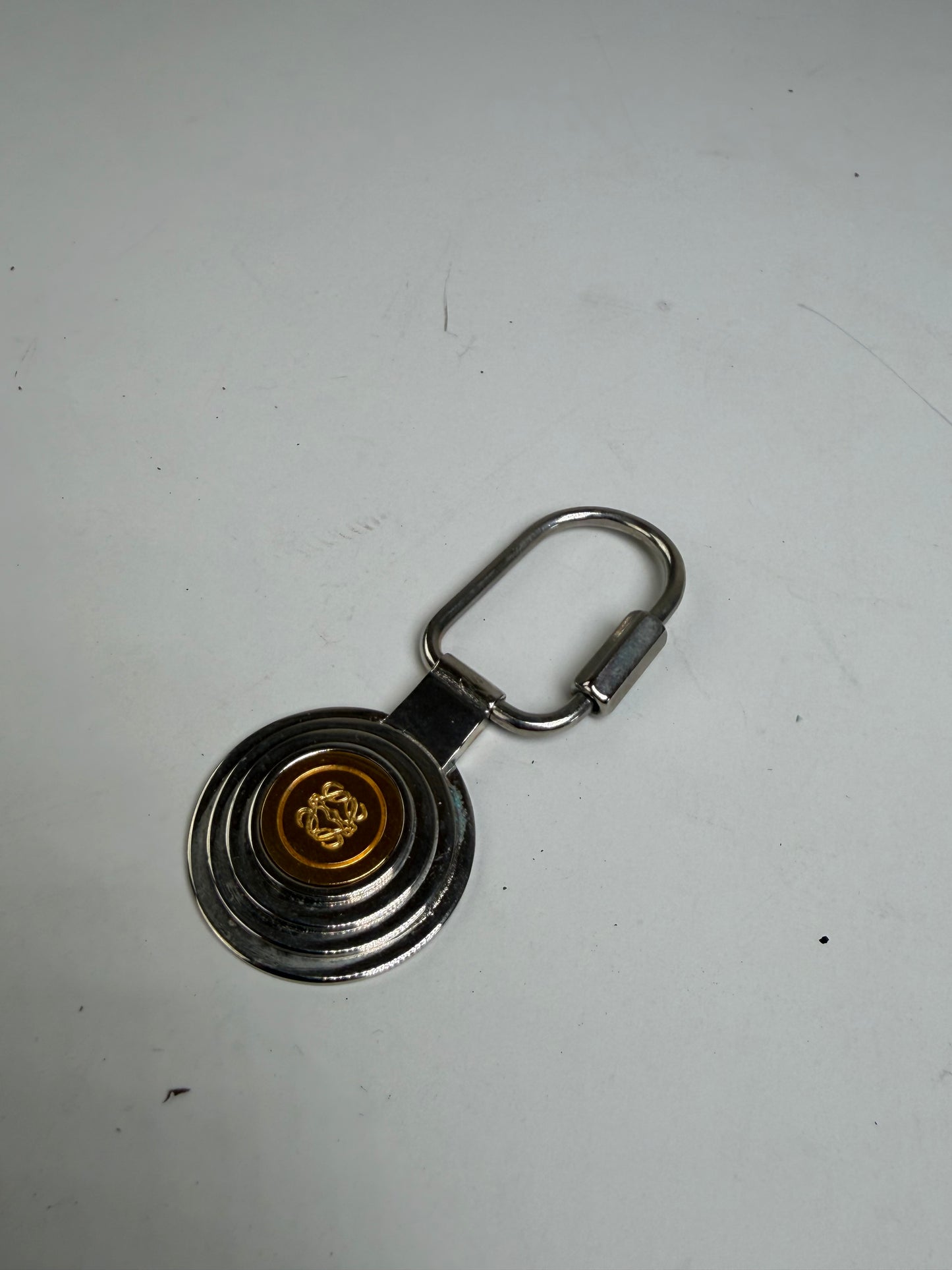 Vintage Loewe Metal Keychain Silver Gold