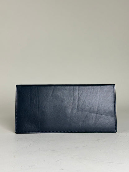 Vintage Yves Saint Laurent Leather Long Wallet Dark Navy Gold