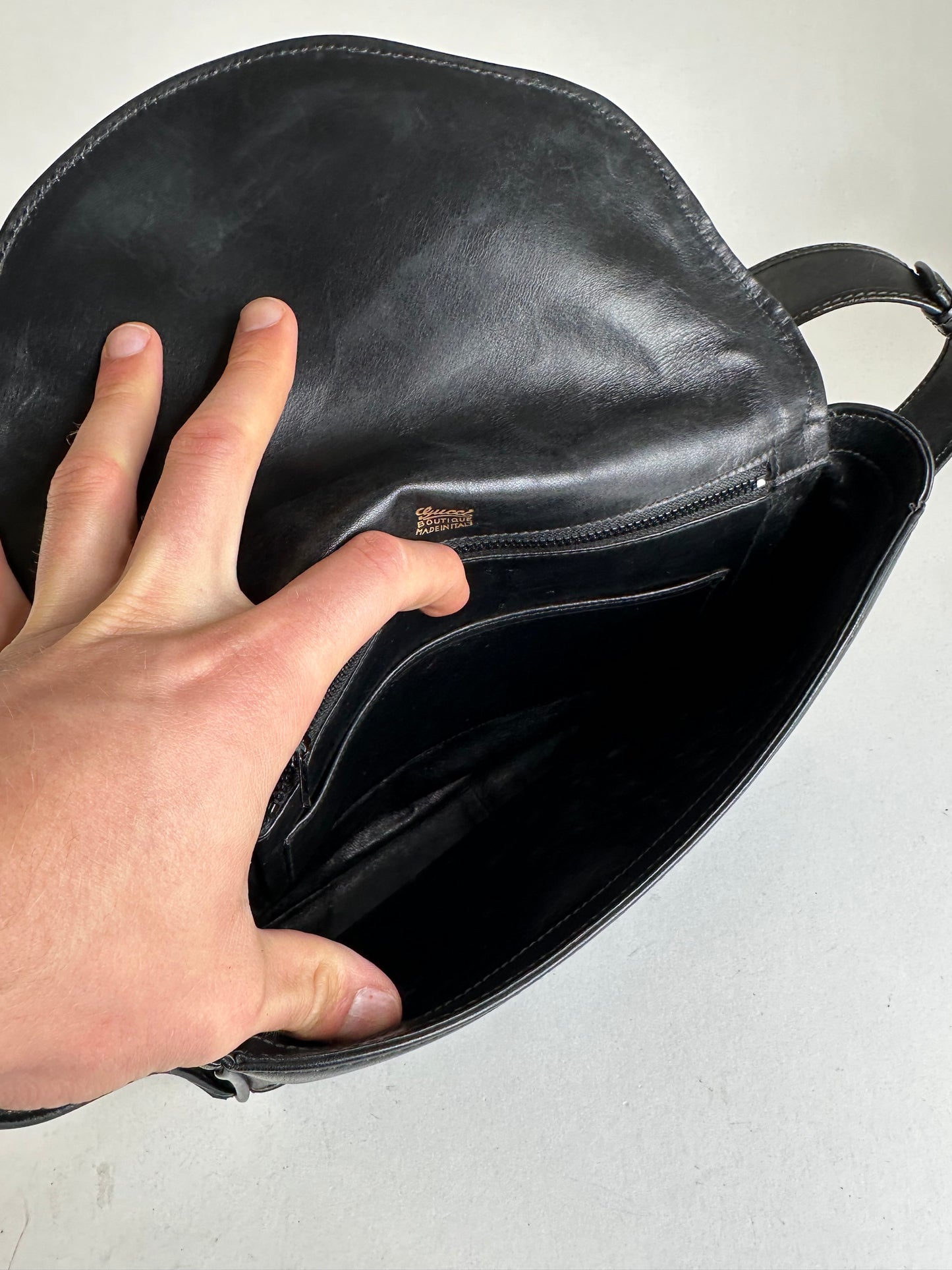 Vintage Gucci Boutique Smooth Leather Flap Shoulder Bag Black