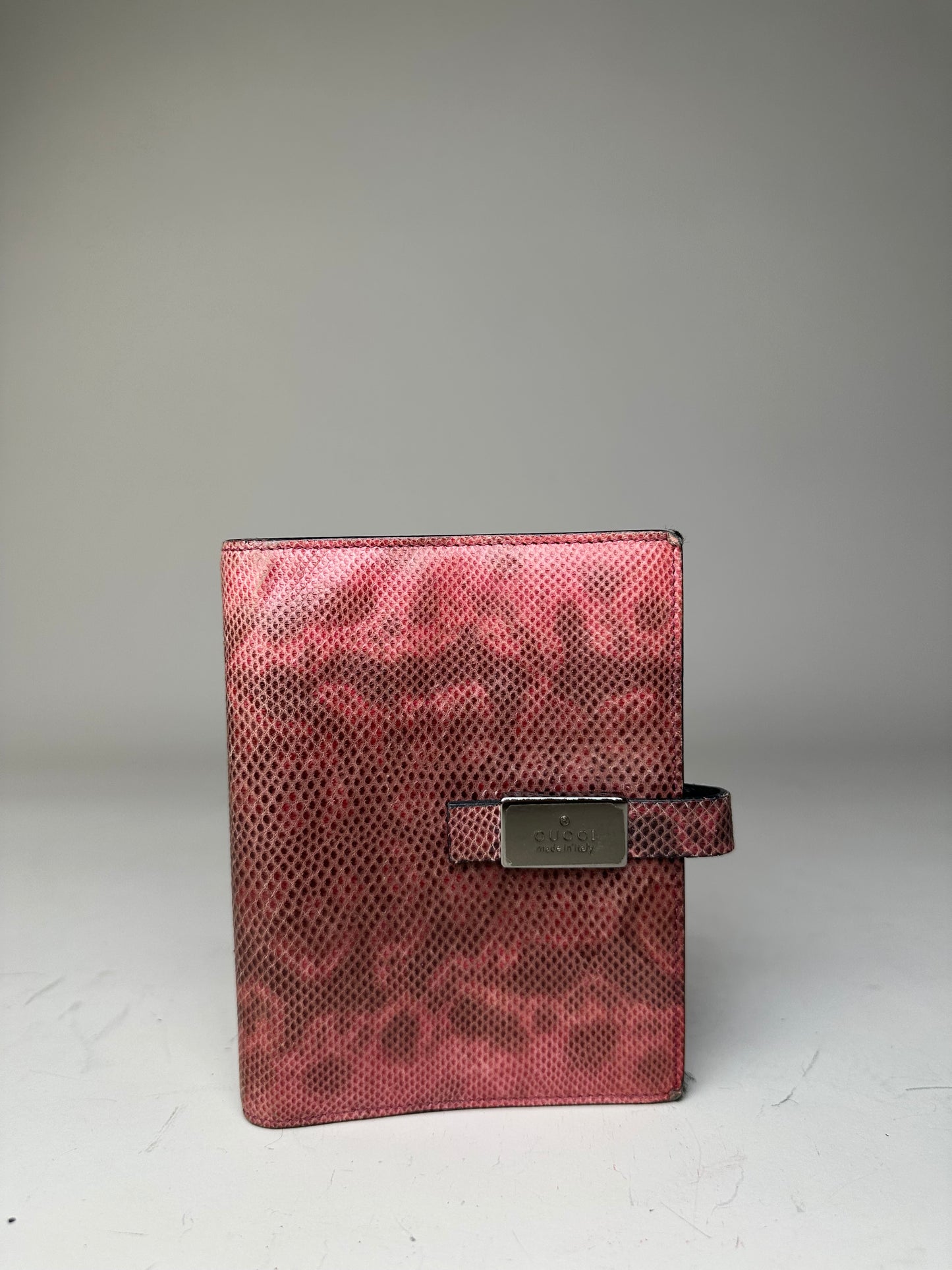 Vintage Gucci Snakeskin Leather Wallet Pink Burgundy Silver
