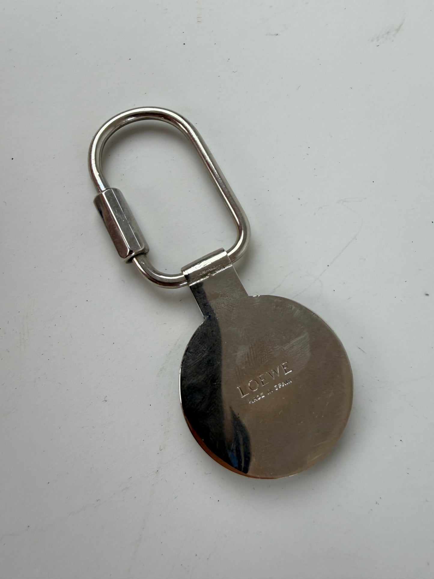 Vintage Loewe Metal Keychain Silver Gold