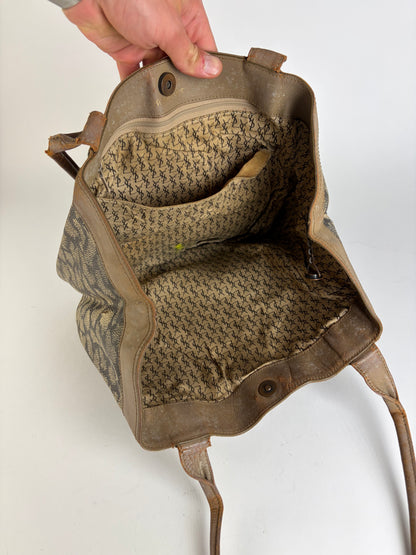 Vintage Yves Saint Laurent Canvas Leather Trim Tote c. Late 1980s Brown Beige