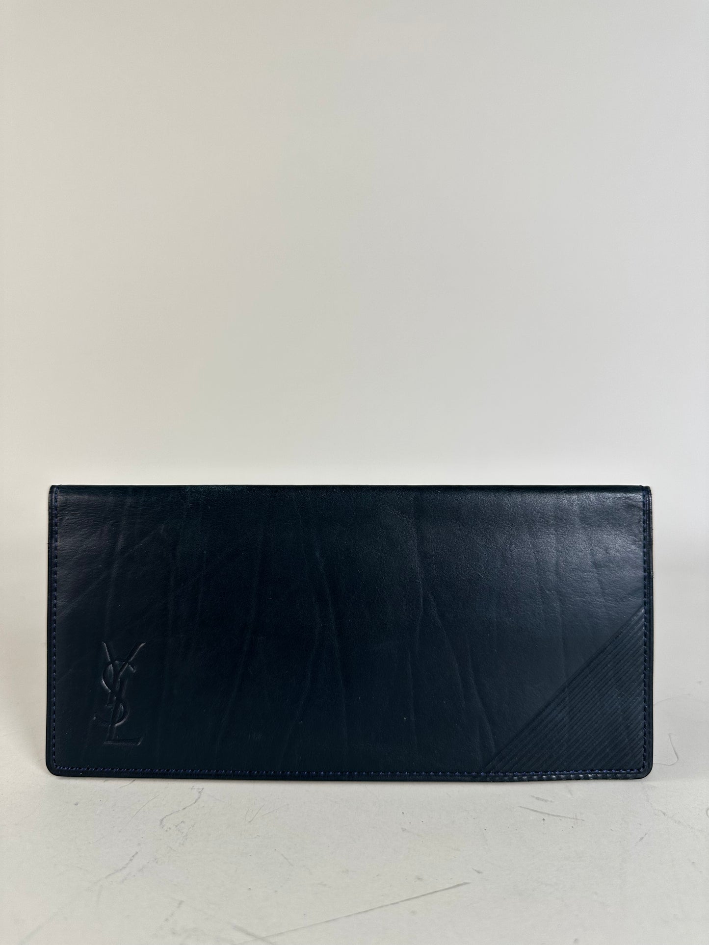 Vintage Yves Saint Laurent Leather Long Wallet Dark Navy Gold