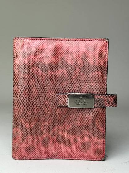 Vintage Gucci Snakeskin Leather Wallet Pink Burgundy Silver