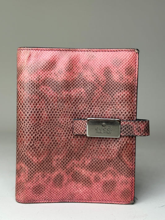 Vintage Gucci Snakeskin Leather Wallet Pink Burgundy Silver
