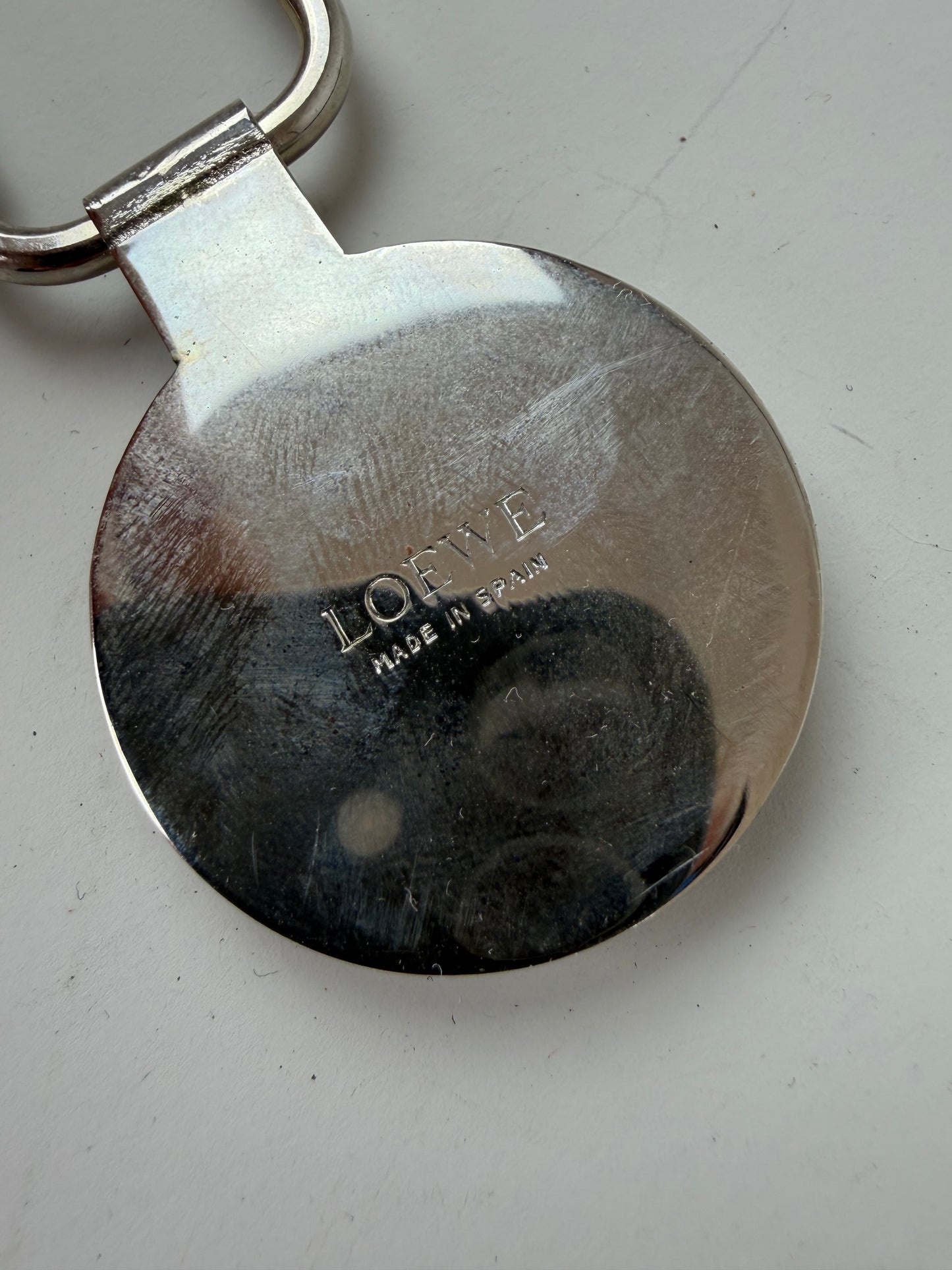 Vintage Loewe Metal Keychain Silver Gold