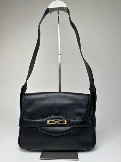 Vintage Gucci Boutique Smooth Leather Flap Shoulder Bag Black