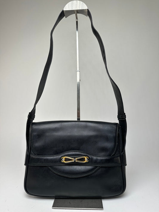 Vintage Gucci Boutique Smooth Leather Flap Shoulder Bag Black