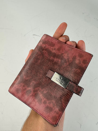 Vintage Gucci Snakeskin Leather Wallet Pink Burgundy Silver