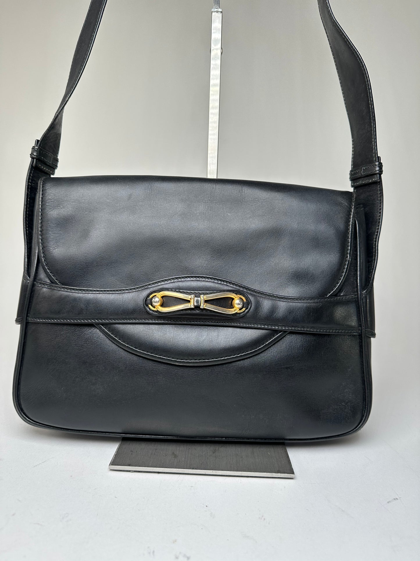 Vintage Gucci Boutique Smooth Leather Flap Shoulder Bag Black